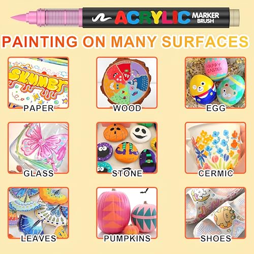 Image of Acrylic Paint Markers Brush Tip, Vivid Colors with Direct-Liquid Ink System, Professional-Grade Paint Pen for Rock Painting, Canvas, Glass, Plastic, Fabric & Creative Crafts (120 Pieces)