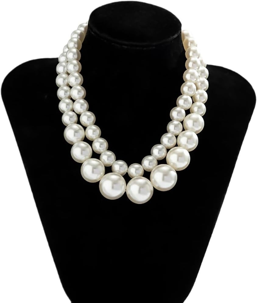 Layered Big Pearl Choker Necklaces for Women Fashion Adjustable Faux Pearls Necklaces Chunky White Large Beaded Necklace Jewelry Accessories - Image 5