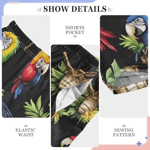 Colorful Parrots Leaf Boys Long Pants Soft Trousers Elastic Waist Kids Lounge Bottoms with Pockets S-XL4