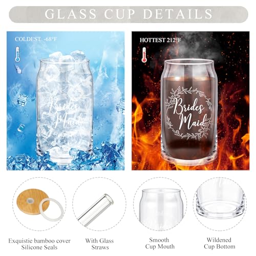 Inbagi Bridesmaid Gifts Box Set of 5 Includes Glass Cup with Lid and Straw Makeup Bag Sage Scented Candle Wedding Invitation Cards Proposal Gifts for Bridal Party Favors (Gray)3