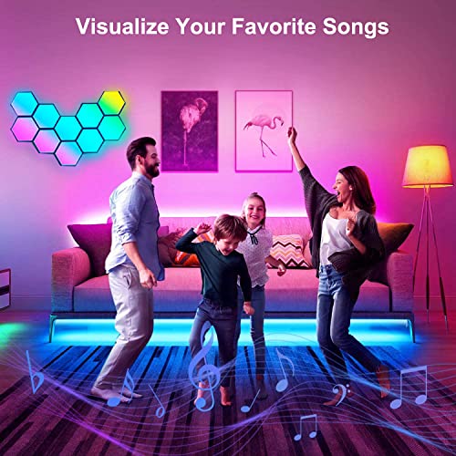 Hexagon Lights Sync With Music, Hexagon Led Wall Lights With Remote Built-In Mic 16 Million Colors Modular Light Panels Diy Geometry Splicing Gaming Lights For Gaming Room Bedroom, 6 Pack #TOP6