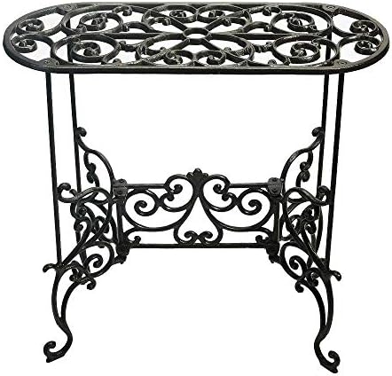 Sungmor Heavy Duty Cast Iron Potted Plant Stand Garden Table - 22.6IN. 1 Tier Metal Stands - Decorative & Vintage Style Indoor Outdoor Corner Shelf for Planters Vases Lanterns Ornaments Books and More