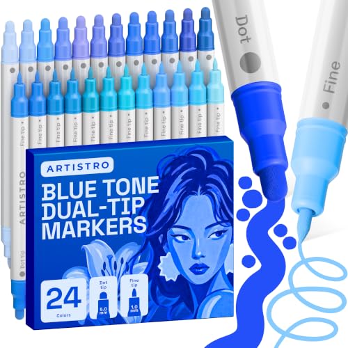 Image of ARTISTRO Blue Tones Dual-Tip Acrylic Paint Marker Pens - Set of 24