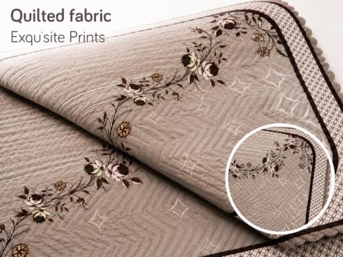 Image of Printed 7 Seater L-Shape Sofa Cover with Arm Covers, Quilted Texture, Sectional Couch Protector for Living Room-Pack of 15 (Brown Vine)
