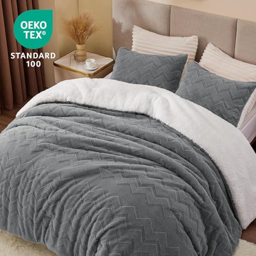 BEDELITE Fluffy King Size Comforter Set - Super Soft Sherpa Grey Comforter for King Size Bed, Luxury Warm Bedding Set for Winter, Fuzzy Bed Set 3 Pieces (1 Comforter, 2 Pillowcases) - Image 4