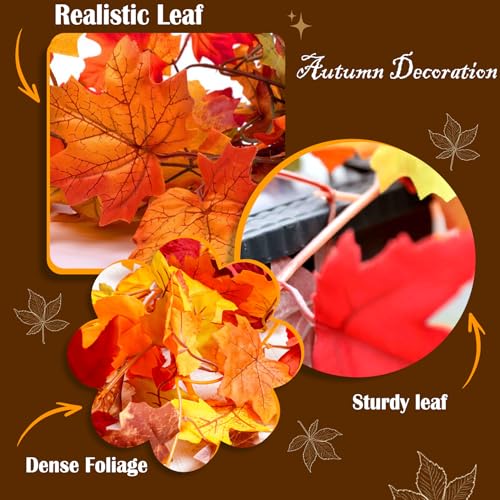 KASZOO 2 Pack Autumn Maple Leaf Garland - 5.8 Ft Maple Leaf Autumn Garland Decorations for Thanksgiving, Halloween, Christmas & Home Decor - Image 2