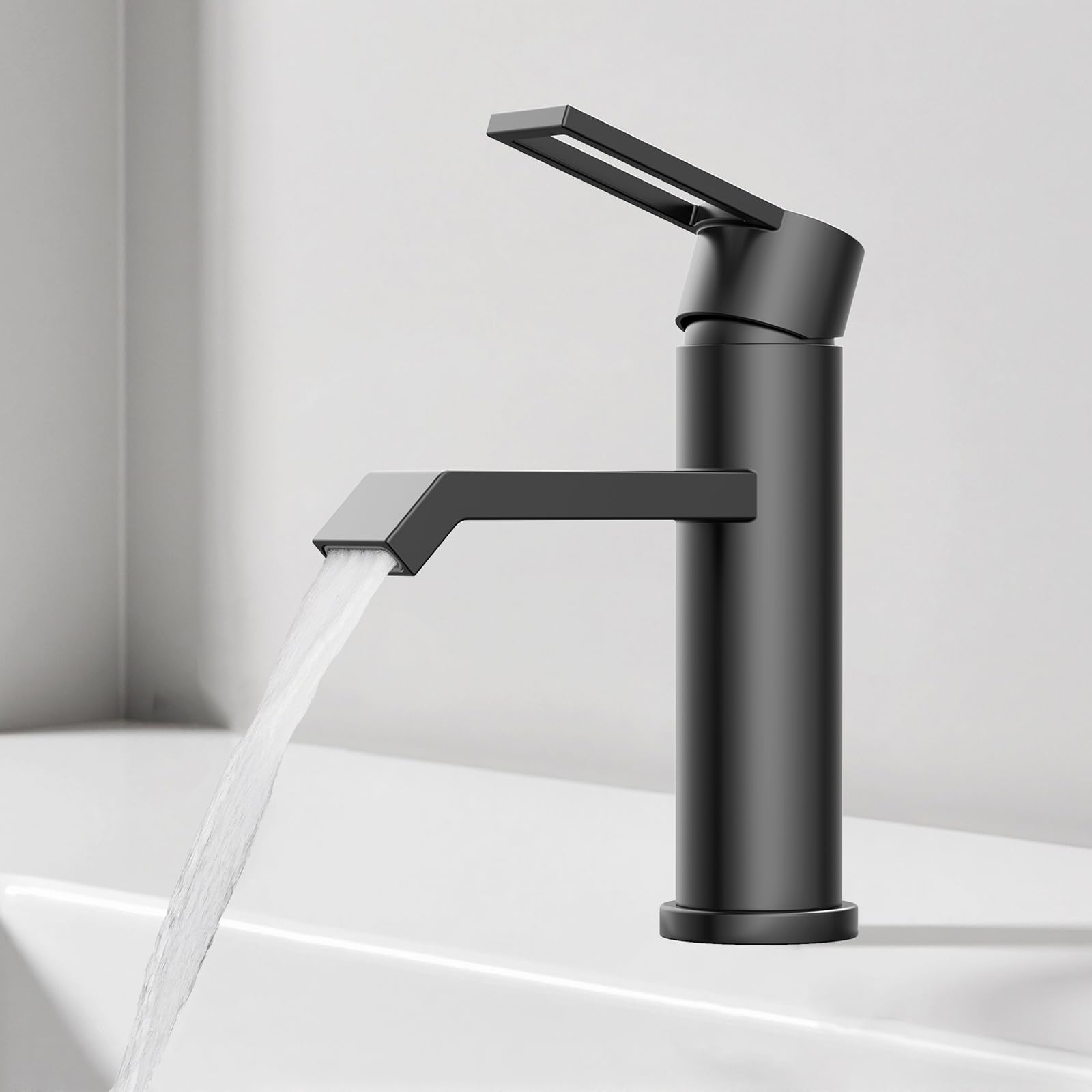 Hurran Grifo de baño negro mate, monomando para lavabo