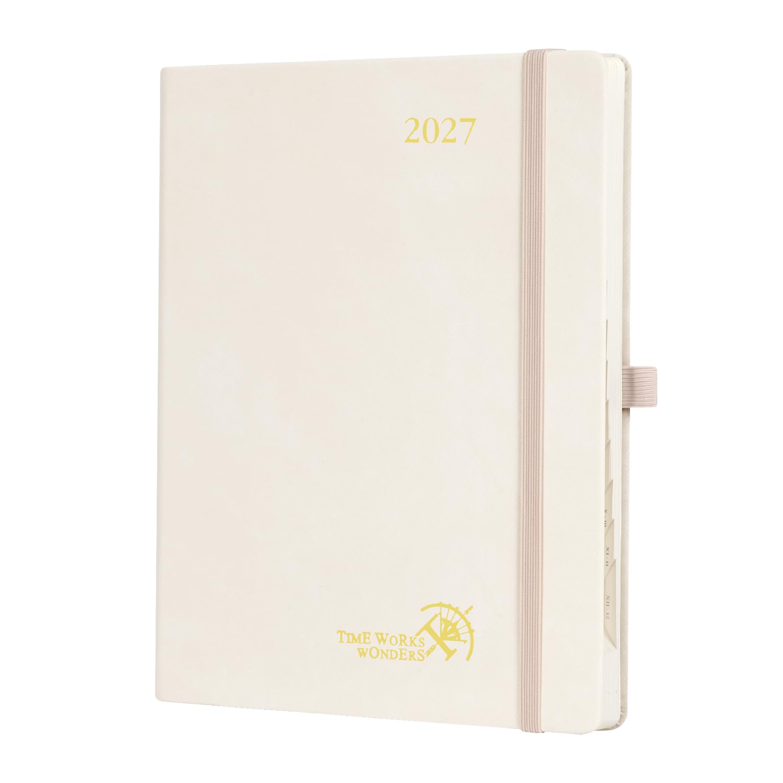 POPRUN Kalender 2027 Wochenplaner mit Notizen ca.A5(21,8 x 16,4cm) PU-Leder | Terminplaner,(Jan.2027-Dez.2027),Planer 1 Woche 1 Seite,gebundene Ausgabe,100 GSM Papier,Stiftschlaufe(Beige)