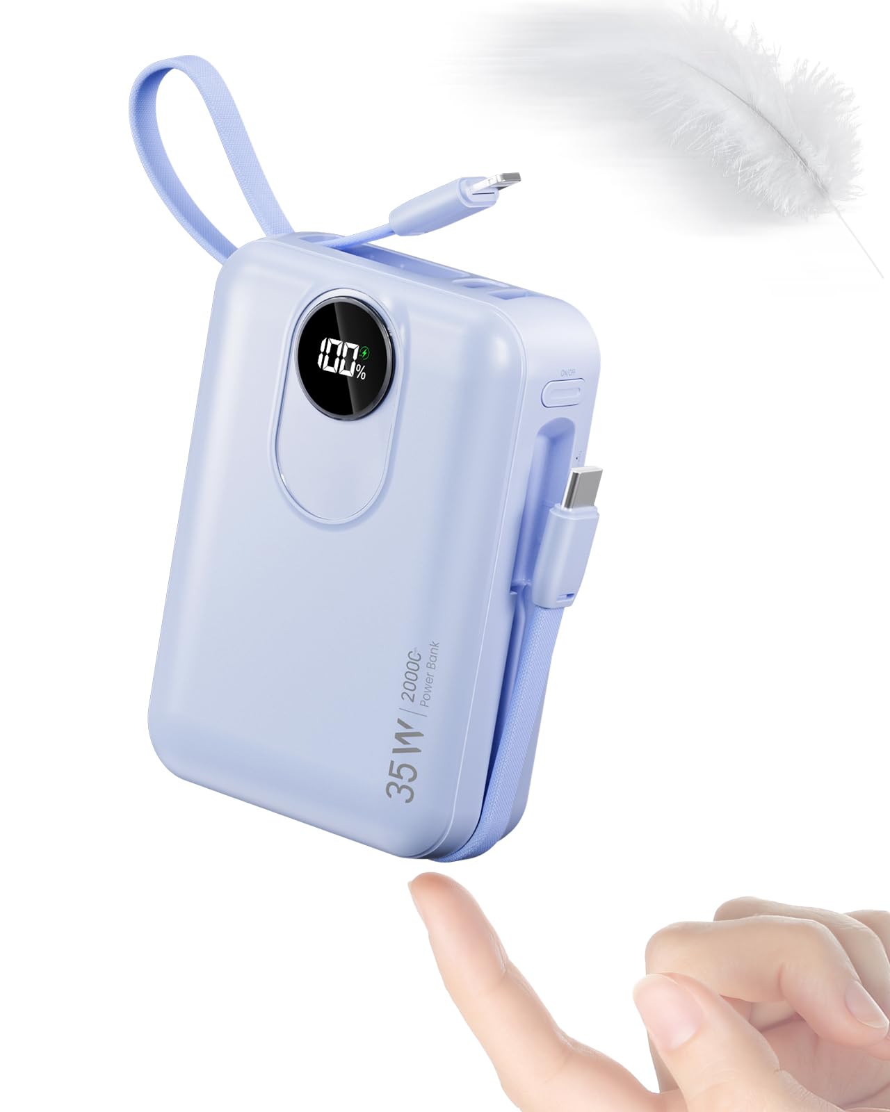 Power Bank 20000mAh con Cavi Integrati: Batteria Esterna a ricarica rapida da 35W per telefono cellulare, Pacco Batteria USB C (ingresso e uscita), Caricatore Portatile con 4 uscite e 2 ingressi-Blu
