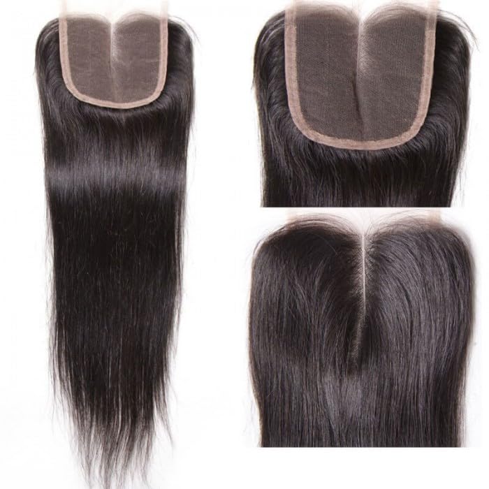 Lace Closure 4x4 for Women & Girls | 16 Inch 100% Human Hair | Center Part with Natural Hairline | Straight Black Colour | Hair Topper Hairpiece for Thinning Coverage & Styling | Swiss Lace Net-image-21