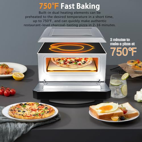 image for Deerneuf Electric Pizza Oven Indoor, Heats up to 800°F, 12” Pizzas 