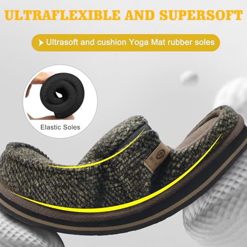 Image of ONCAI Mens Clog Slippers with Arch Support Stripe Faux Fur Cotton-Blend High-Density Memory Foam Warm House Slippers Slip-on Indoor Outdoor Rubber Sole Size 7-16