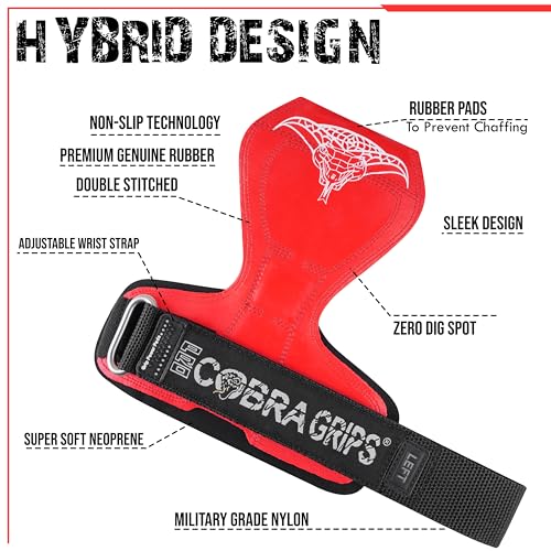 Image of Cobra Grips Weight Lifting Gloves with Adjustable Neoprene Padded Wrist Wraps - Heavy Duty Alternative to Power Lifting Hooks for Deadlifts