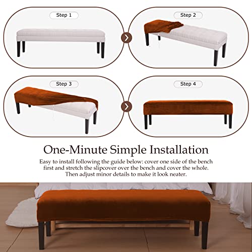 Dasory Velvet Bench Covers For Dining Room,Soft Stretch Upholstered Bench Seat Slipcover For Living Room Anti-Dust Removable Bench Slipcover,Russet Brown #TOP5