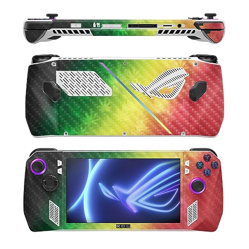 Image of MightySkins Carbon Fiber Skin Compatible with Asus ROG Ally - Rasta Rainbow | Protective, Durable Textured Carbon Fiber Finish | Easy to Apply