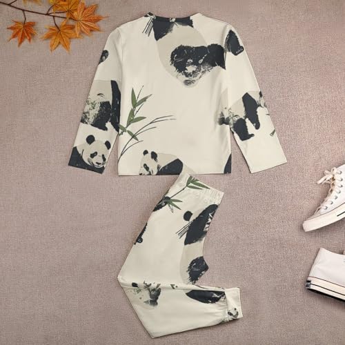 Cute Pandas And BambooChildren's Pajama Set Round Neck Long Sleeve Top + Pants Two-piece Set140CM3