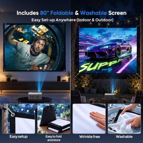 TMY Native 1080P Mini Portable Projector, 2-way Bluetooth, with 80in Screen - Image 3