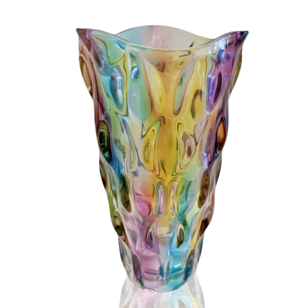 Meetoz Colorful Vase, Crystal Glass Large Vase Decorative Flower Vase Plant Container, For Home Decor,Wedding Decor,Centerpieces,Party