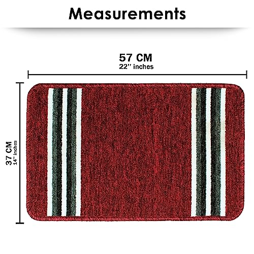 Image of Pack of 2 Nylon Anti Skid Mat for Bathroom | Floor Mat for Bathroom, Kitchen, Bedroom & Office| Red Stripes Design-(37x57cm)