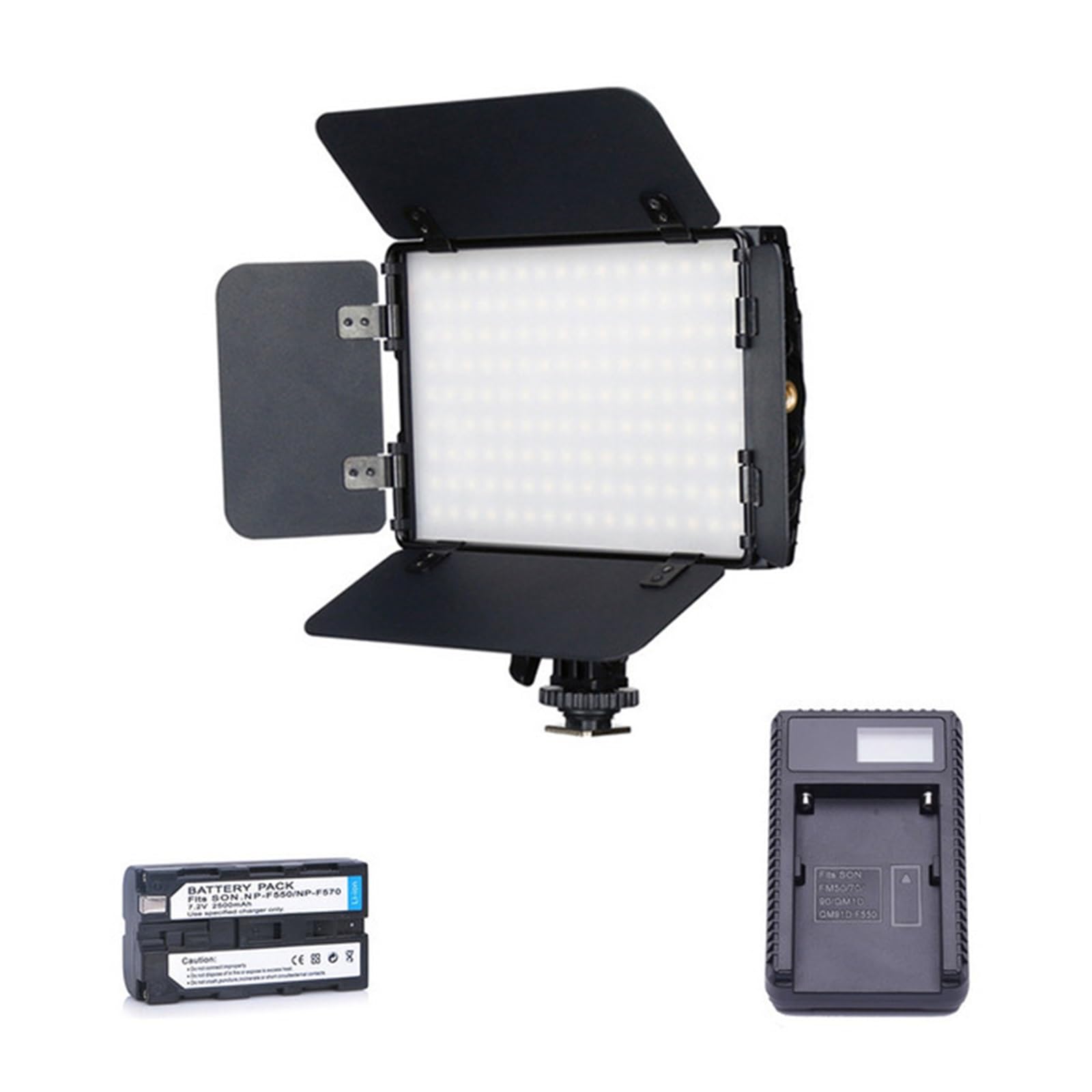 LLOOPK LED Flood Light, Bi-Color Dimmable LED Video Light for Studio Product Photography Shooting with Barndoor 3200-5600K CRI 96(with Battery Kit)