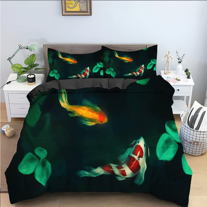 Housse de couette 160x200 poisson noir anti-plis en microfibre facile à laver