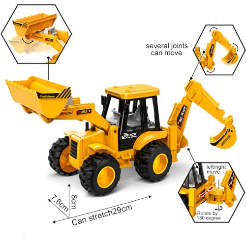 Image of Construction Vehicle Toy for Kids, JCB Excavator Loader Toy with Movable Front Loader & Backhoe, Heavy Duty ABS Plastic Bulldozer Truck, Sand Play Toy for Boys & Girls