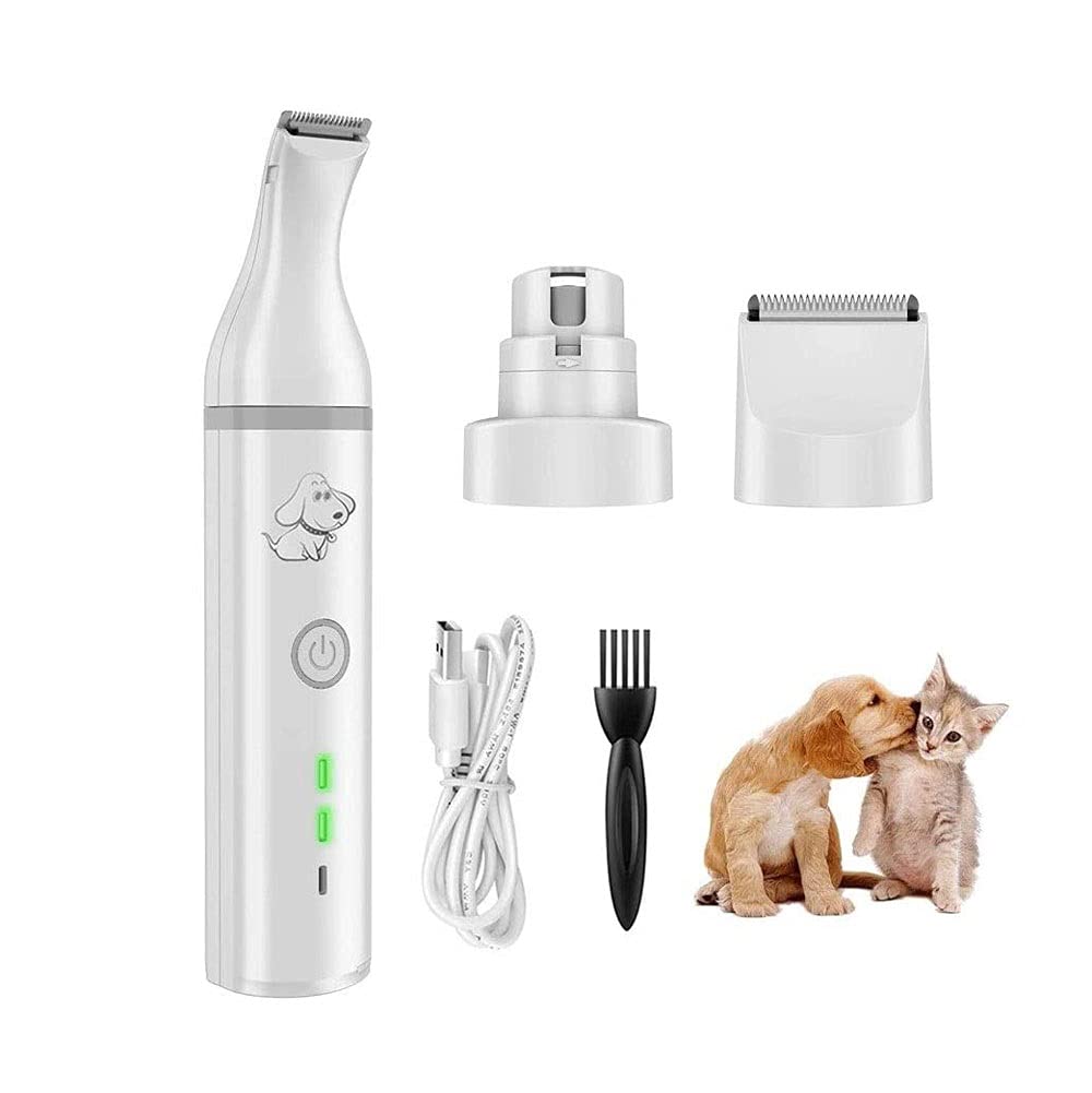 Molinillo de Clavo para Perros, cortadores de uñas eléctricos 3 en 1 para Perros, Recargables con bajo Ruido y Molinillo de Clavo para Perros sin Dolor para Perros Grandes y Gatos, Blanco
