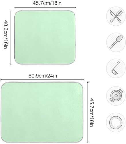Miniatura 3 de Tapete de secado de platos verde menta para encimera de cocina, tapete de secado verde, ultra absorbente, reversible, de microfibra, protector de