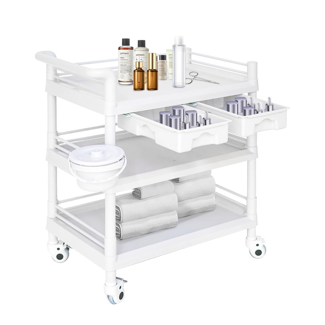 Carrello multiuso con cassetto, carrello portaoggetti a 3 livelli con rotolo, carrello di servizio con contenitore per rifiuti, carrello per attrezzi da laboratorio, carrello medico, carrello