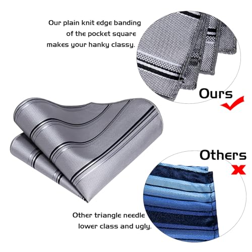 Image of 5PCS Mens Premium Silk Tie, Pocket Square, Cufflinks, Drilled Tie Ring and Lapel Pin Set for Wedding Groom Party