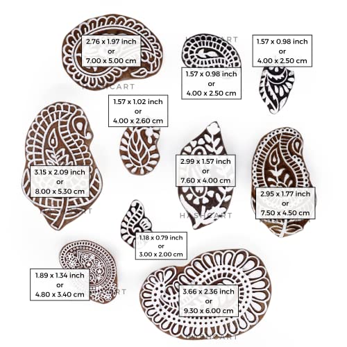 Image of Hashcart | Set of 10 | Handcarved Wooden Printing Stamps Paisley Design Baren for Blocks Printing | Scrapbooking | Fabric Designing | Art Craft | Pottery Craft