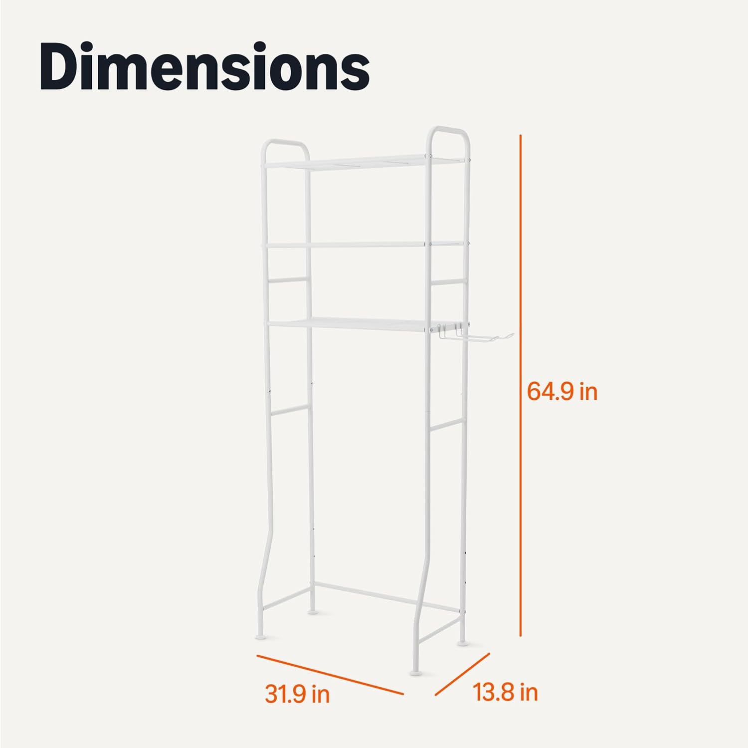 Amazon Basics Over the Toilet Storage Organizer, 3-Tier with 2 Paper Holders, 13.8 x 31.9 x 64.9 Inches, White