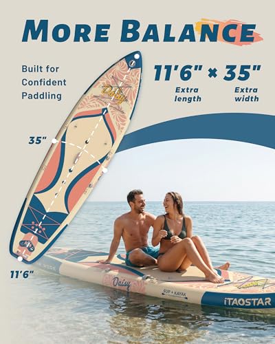 Image of iTAOSTAR Daisy 11'6' x 35 inch Extra Wide Paddle Board with Seat, One-Stop Premium SUP Board Accessories, Tailored 5 Fins, Stable Stand Up Paddle Boards for Youth of All Skill Levels