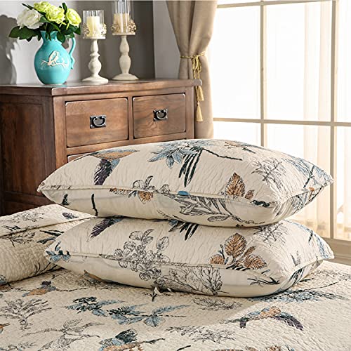 Livilan Queen Quilt Set Bird And Flora Reversible Bedspread 2 Pillowcases, Cotton Comfy Refreshing Coverlet Set #TOP1