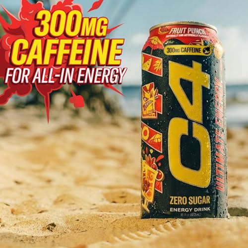 Image of C4 Ultimate Zero Sugar Energy Drink, Tri-Stim Experience with 300mg Caffeine + TeaCrine + Dynamine, Fruit Punch, 16oz (Pack of 12)