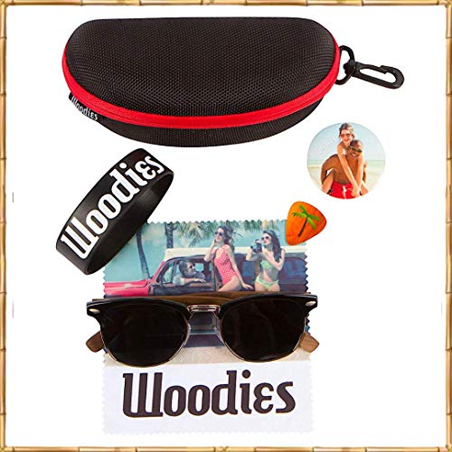 WOODIES Polarized Walnut Wood Sunglasses for Men and Women | Black Polarized Lenses and Real Wooden Frame | 100% UVA/UVB Ray Protection