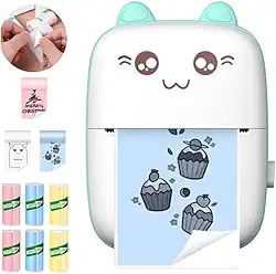 Mini Impressora Máquina de Imprimir Portátil Bluetooth de Etiquetas Azul + 6 Bobinas Etiquetas Coloridas