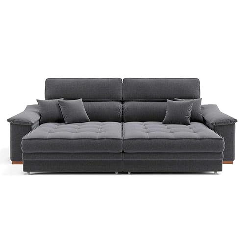 Sofá 3 Lugares Retrátil e Reclinável Leonard Linho Grafite