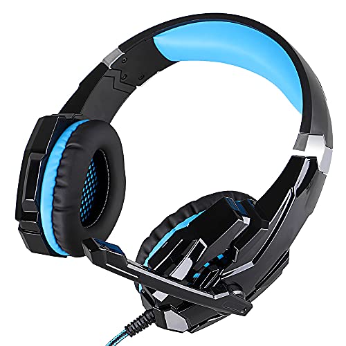 AFUNTA G9000 Stereo Gaming Headset Compatible Mac, PS4, PC, Controller, Laptop, Noise Cancelling Over Ear Headphones with Mic, LED Light, Bass Surround, Soft Memory Earmuffs -Blue