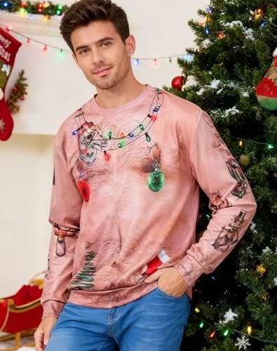Image of uideazone Unsiex Funny Ugly Christmas Sweater 3D Printed Crew Neck Pullover Sweatshirts for Xmas Party