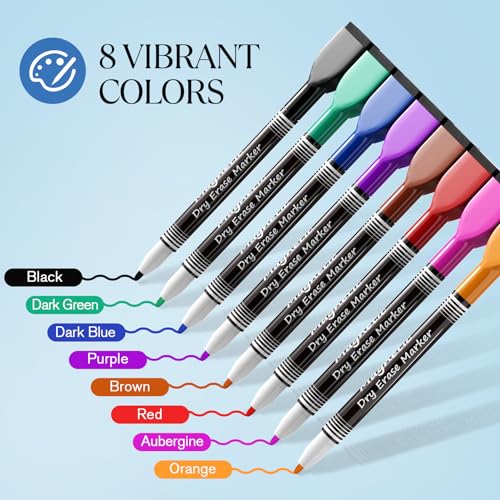 Image of MaxGear Dry Erase Markers Fine Tip with Eraser, Assorted Color Magnetic Whiteboard Markers Erasable Fine Point Low Odor for White Board, School Supplies for Classroom, Home, Office, 8 Count