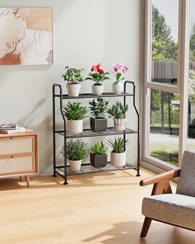 image for Kitsure Plant Stand Indoor & Outdoor - 3-Tier Metal Plant Shelf with A