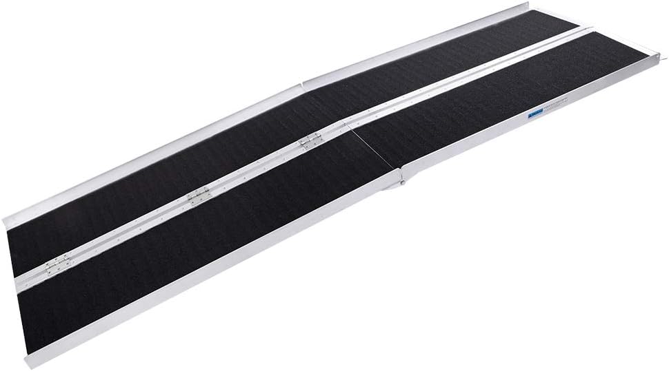 Mefeir 8FT Wheelchair Ramp w/ Handle, Non-Skid Aluminum Alloy Mobility Scooter Loading Traction Surface Ramp for Home Steps Stairs Doorways Door Threshold, Multifolding Portable Design