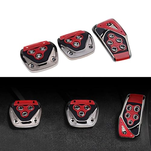 Gseigvee 3 PCS Car Brake Accelerator Clutch Pedal Combination Set, Punch-Free Non-Slip Pedal Modification Decorative Cover, Replacement Accessories, Compatible with Manual Transmission Models (Red)
