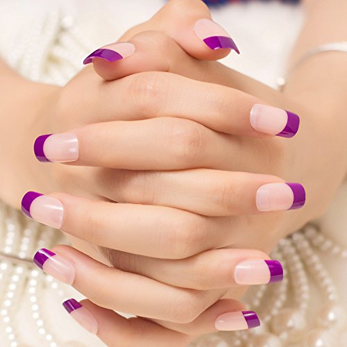 LIARTY 24Pcs 12 Different Size Natural French Short False Nails Acrylic Full Cover Nails