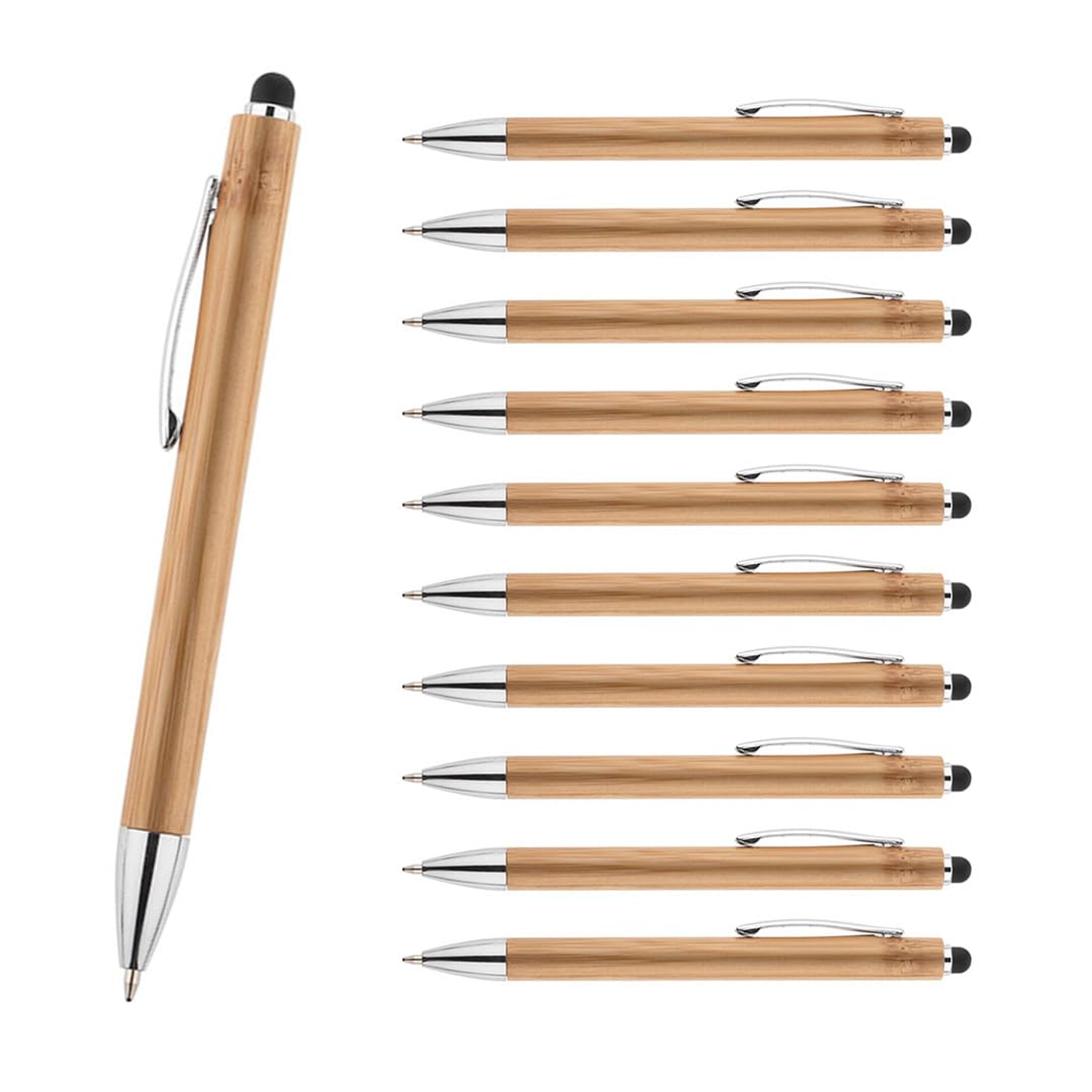 WPRO Bambus Kugelschreiber mit Touchpen 100er Set schwarz – nachhaltige Stifte blau schreibend mit austauschbarer Mine | umweltfreundliches Schreibset für Büro, Studium & Events