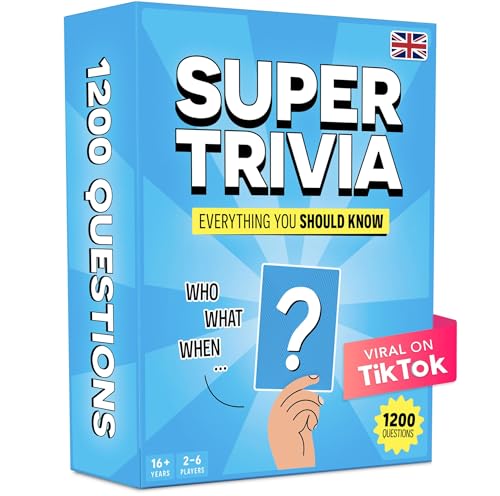 Super Trivia Game for Adults with 1200 Questions - Fun Board Game for Adults - Family Road Trip Travel Game for The Pursuit of Trivial Knowledge