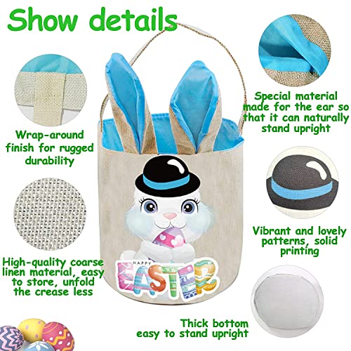 Image of PADELO Easter Basket for Kids, Cute Easter Bucket Stuffers Bags with Bunny Ears for Easter Eggs Hunting, Easter Party Decorations, Candy Gifts Storage, Blue Easter Baskets