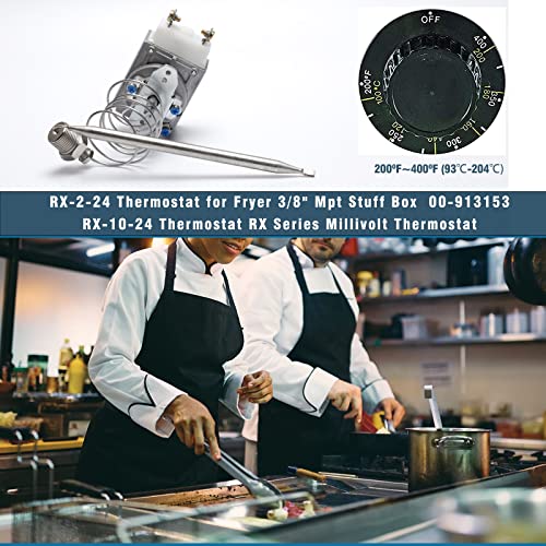 Rx-10-24 Thermostat Rx Series Millivolt Thermostat 00-913153 For Fryer 3/8" Mpt Stuff Box, Rx-2-24 Thermostat 200-400F Compatible With Robertshaw, Replacement For Adcraft Deep Fryer #TOP4