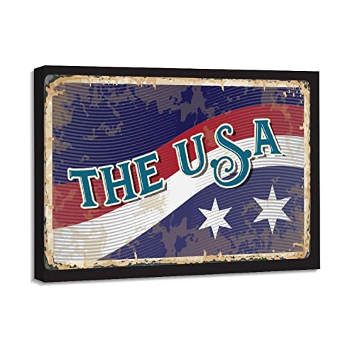 Impression sur toile drapeau USA 40x50 cm décoration murale en bois pour salon